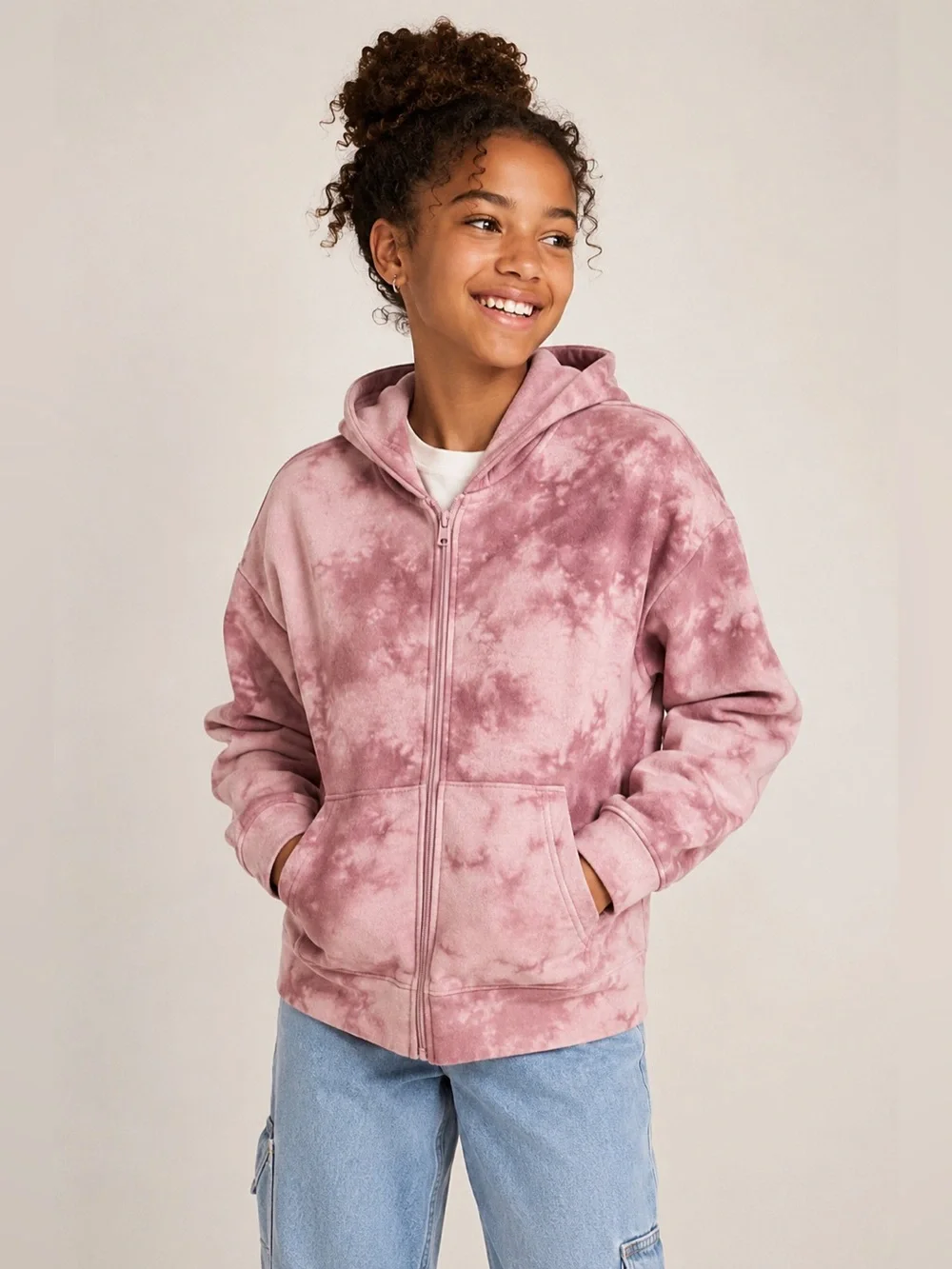 3/$25 Old Navy Pink Tie-Dye Zip Hoodie for Kids Sz 14-16